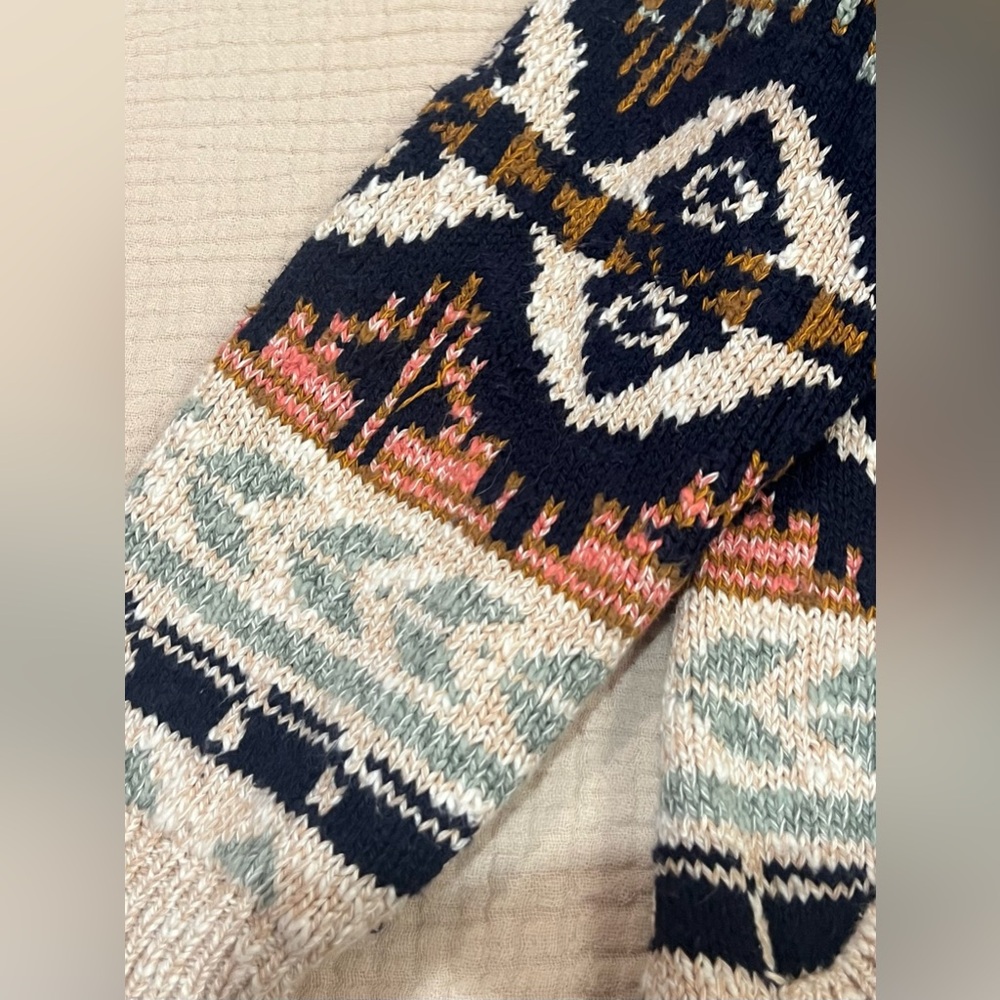 LL Bean Woman's Small Petite Cotton Ragg Sweater Open Cardigan Fair Isle 508193 - Picture 9 of 15